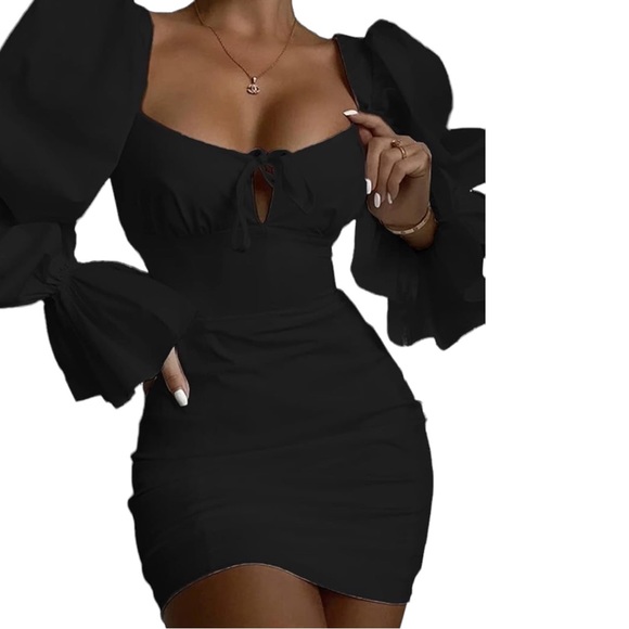 Long Puff Sleeves Square Neck Dress - Picture 12 of 12